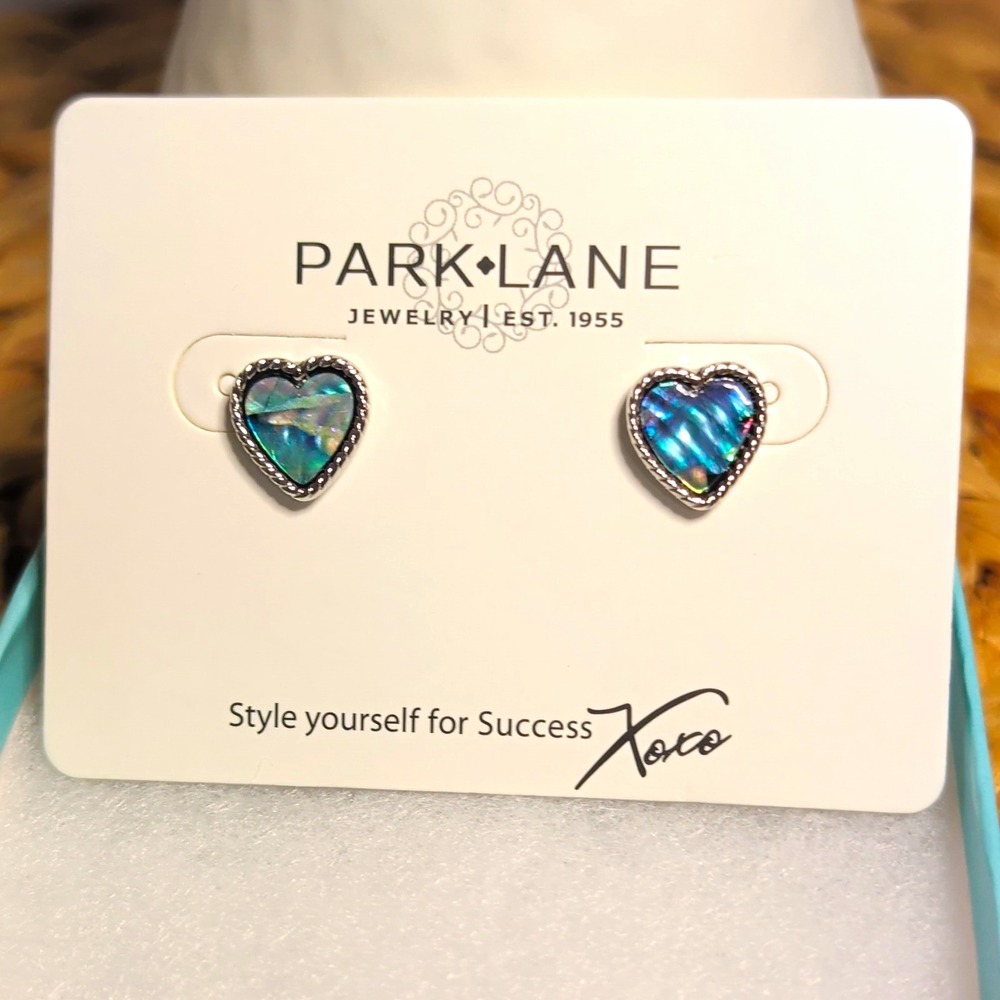 Park Lane Silver Plated Heart Abalone Mother of Pearl Stud Earrings Butterfly